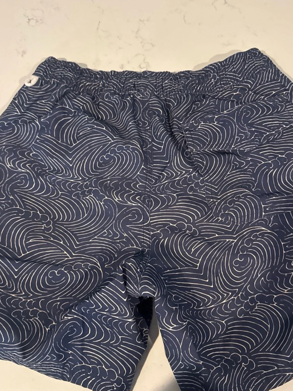 J. Crew Navy Swim Shorts with White Wave Print